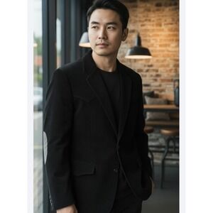 BRAD WHITNEY Vintage Western Blazer Mens 40‎ Tall Black Corduroy Elbow Patch